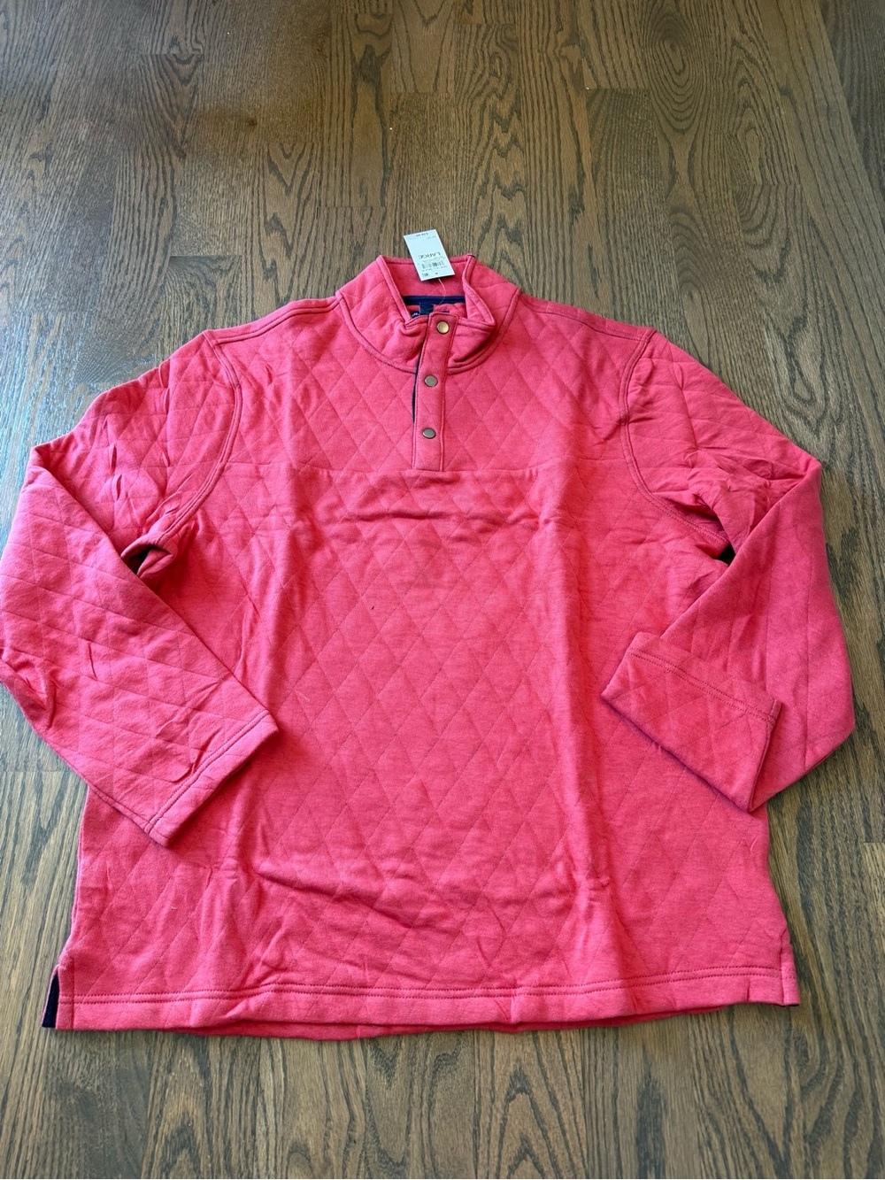 NWT Men's Club Room Quilted Snap-Neck Pullover Sweatshirt Coral Red size large